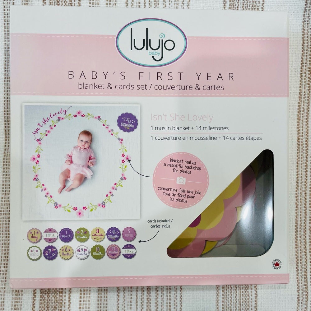 lulujo Baby's First Year Muslin Blanket & Cards Set - Isn’t She Lovely